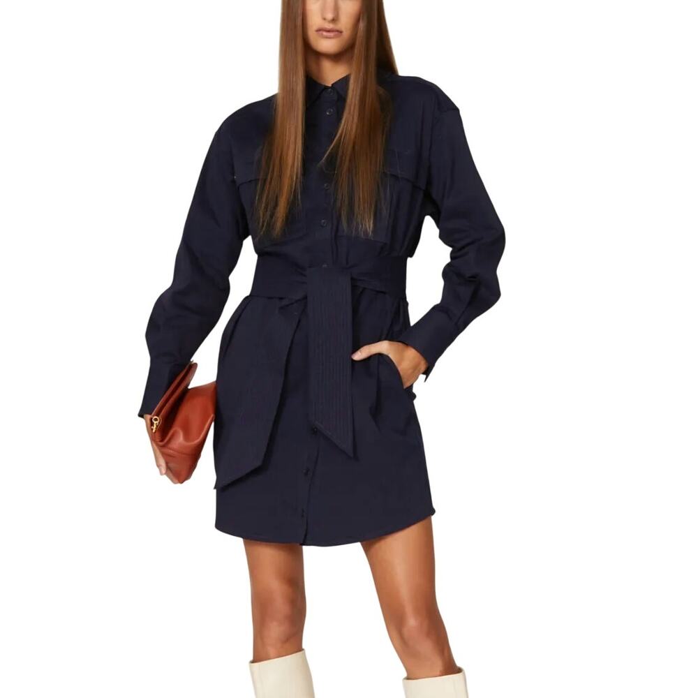 Marissa Webb Denim Shirt Dress SMALL Blue Jean Mini Western Belt Designer $345